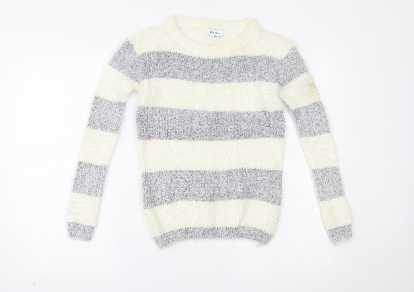 Wild Flower Womens White Striped  Pullover Jumper Size S