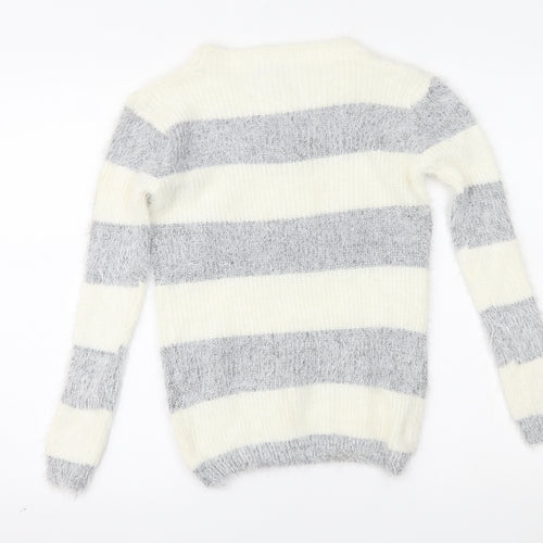 Wild Flower Womens White Striped  Pullover Jumper Size S