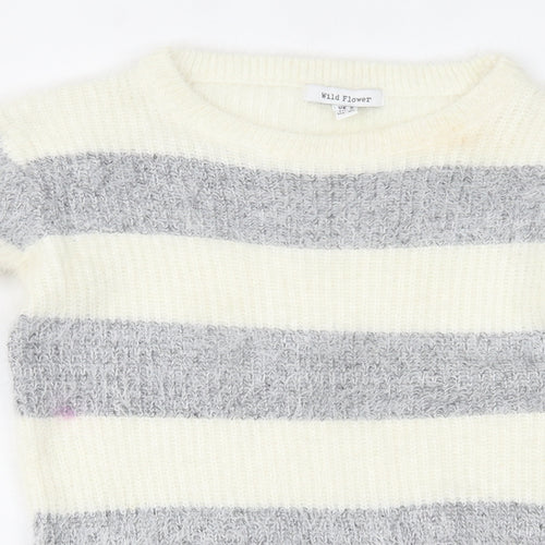 Wild Flower Womens White Striped  Pullover Jumper Size S