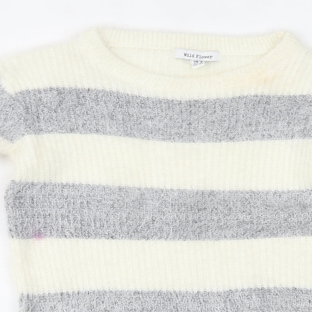 Wild Flower Womens White Striped  Pullover Jumper Size S