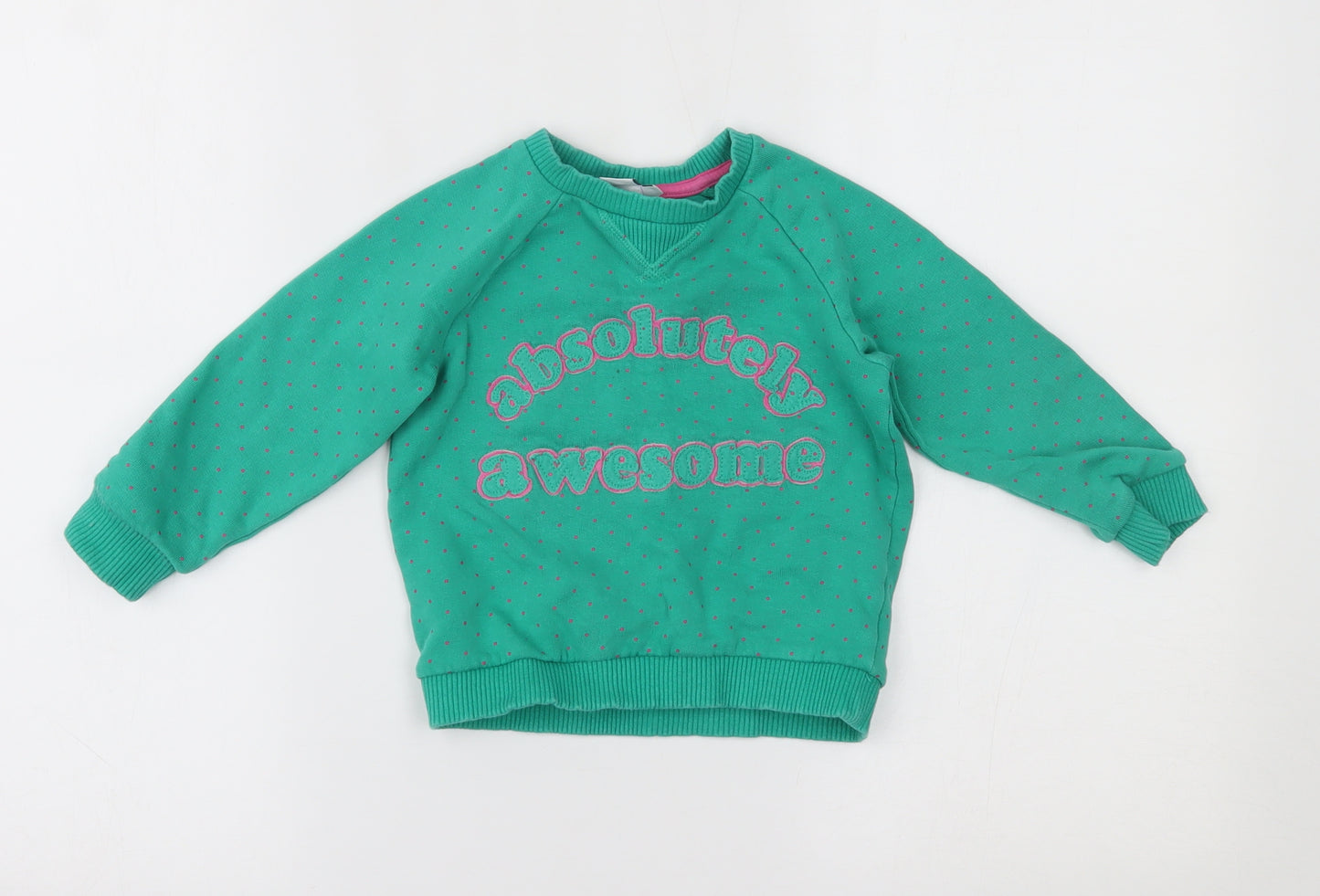 Mini Club Girls Green Polka Dot  Pullover Jumper Size 2-3 Years