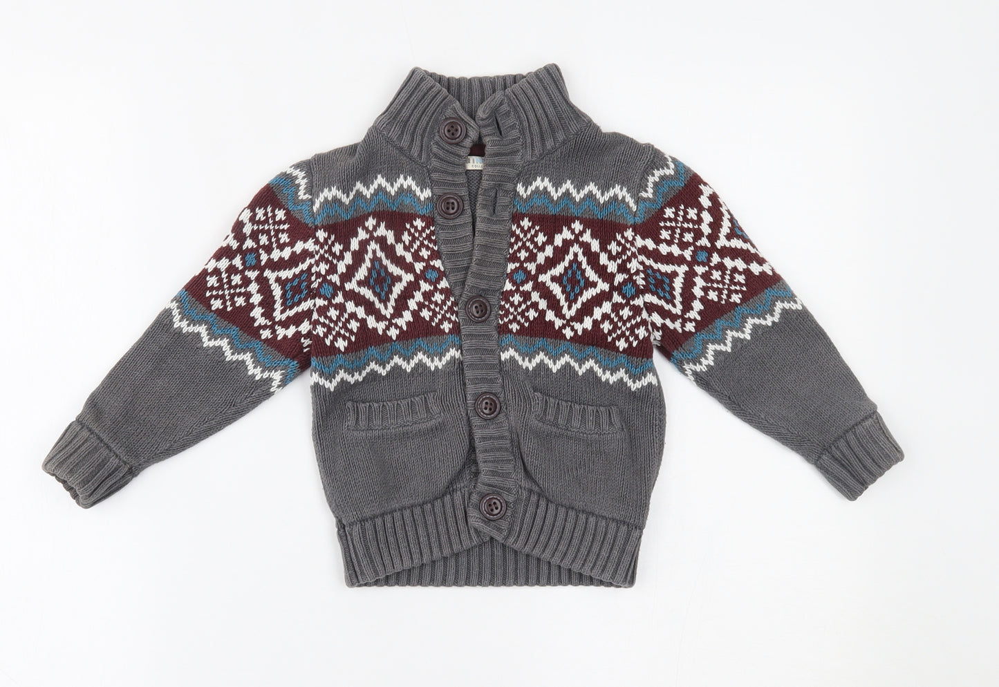 Marks and Spencer Boys Grey Fair Isle  Cardigan Jumper Size 18-24 Months