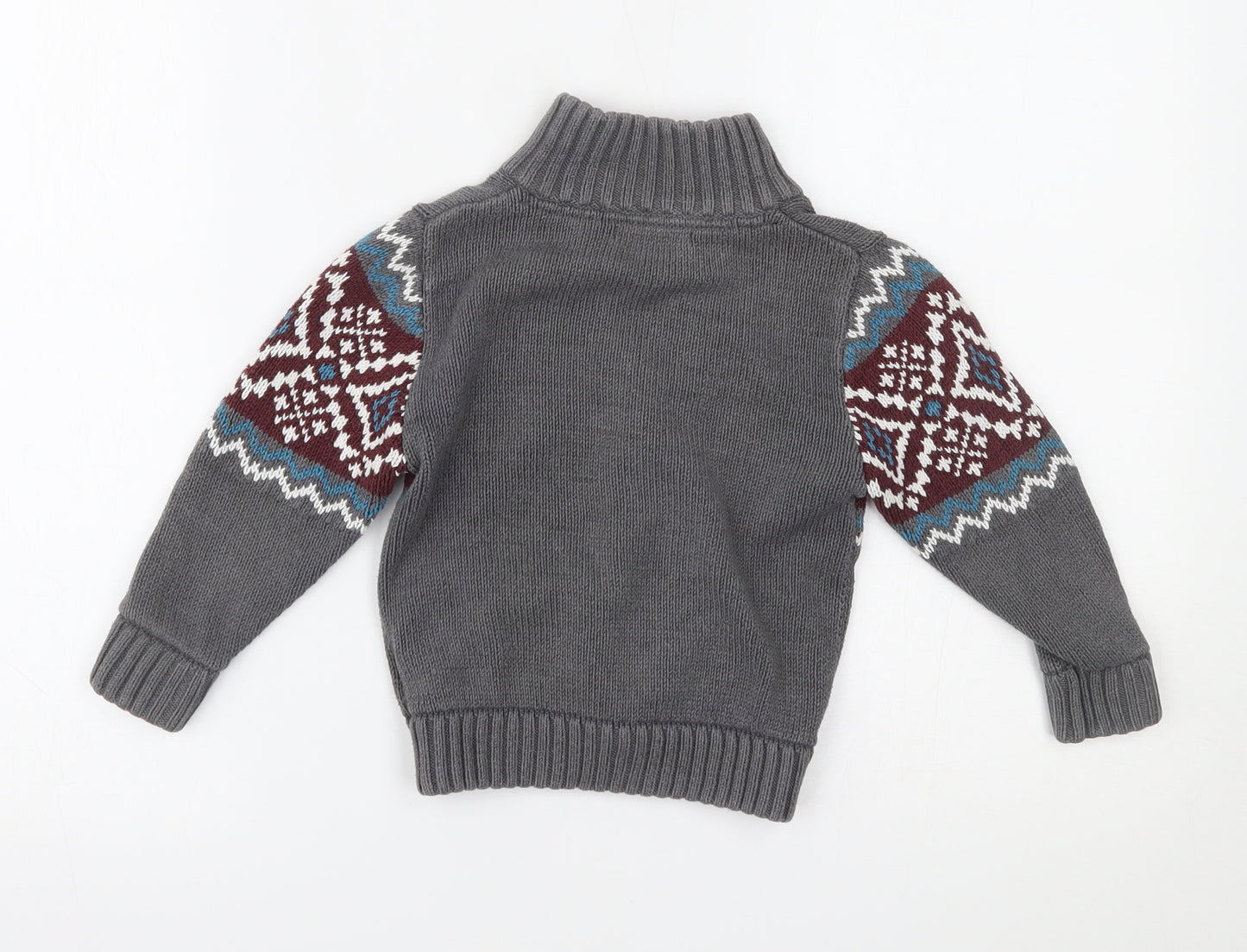 Marks and Spencer Boys Grey Fair Isle  Cardigan Jumper Size 18-24 Months