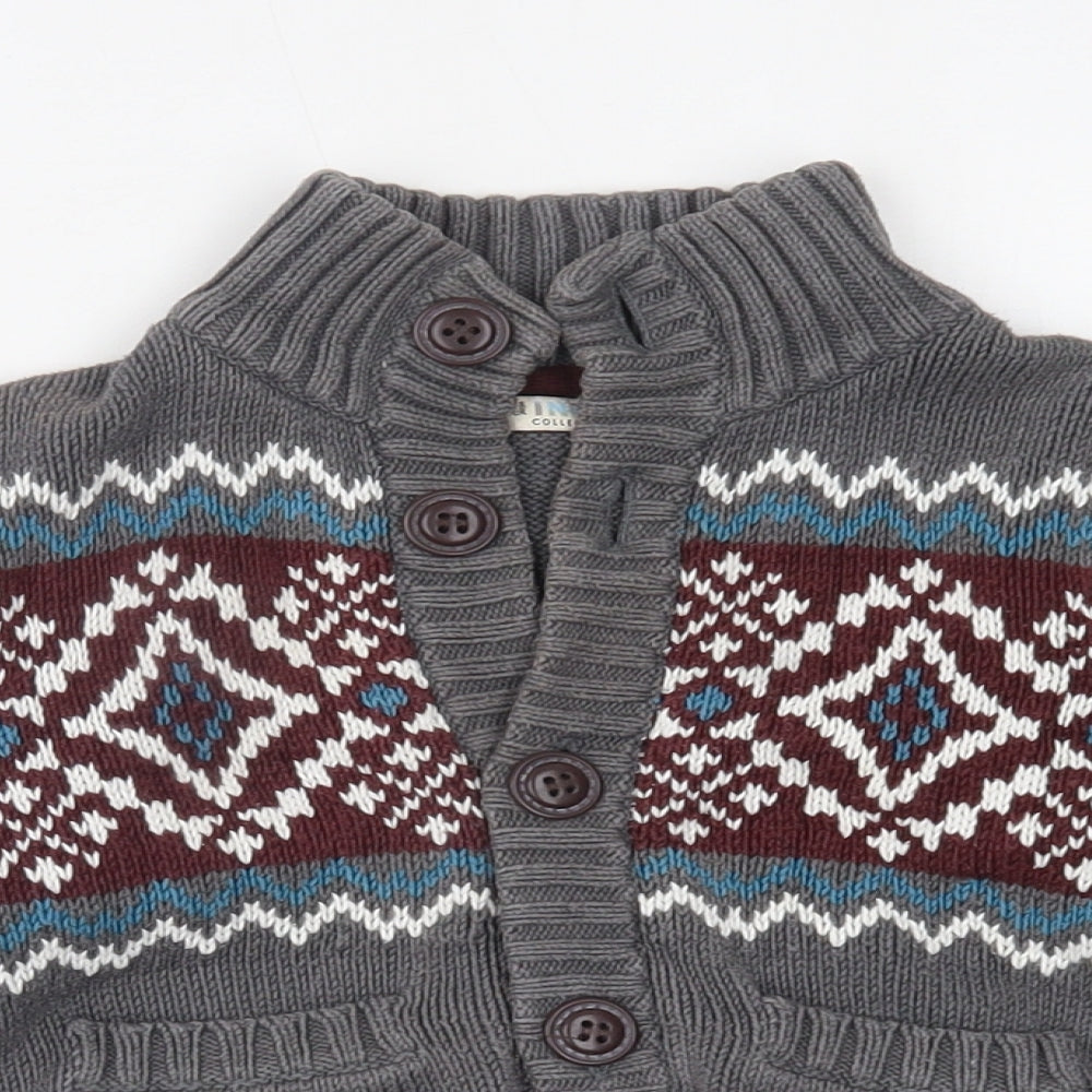 Marks and Spencer Boys Grey Fair Isle  Cardigan Jumper Size 18-24 Months