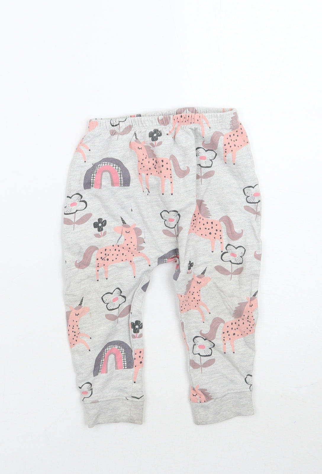 NEXT Girls Grey Floral  Sweatpants Trousers Size 12-18 Months