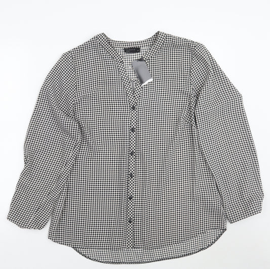 Front view of Papaya women’s white check basic button-up, size UK 14