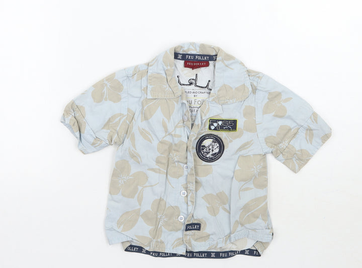 Feu Follet Boys Blue Floral Basic Button-Up Size 2-3 Years