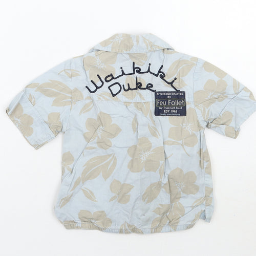 Feu Follet Boys Blue Floral  Basic Button-Up Size 2-3 Years