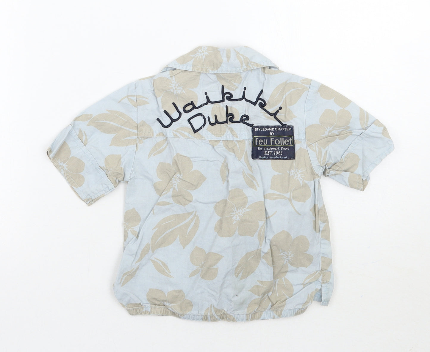 Feu Follet Boys Blue Floral  Basic Button-Up Size 2-3 Years