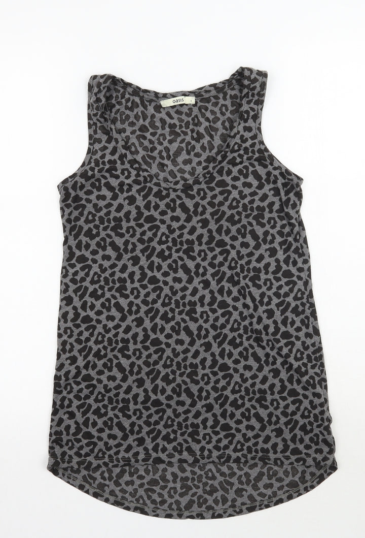 Oasis Womens Grey Animal Print Basic Tank Size 8
