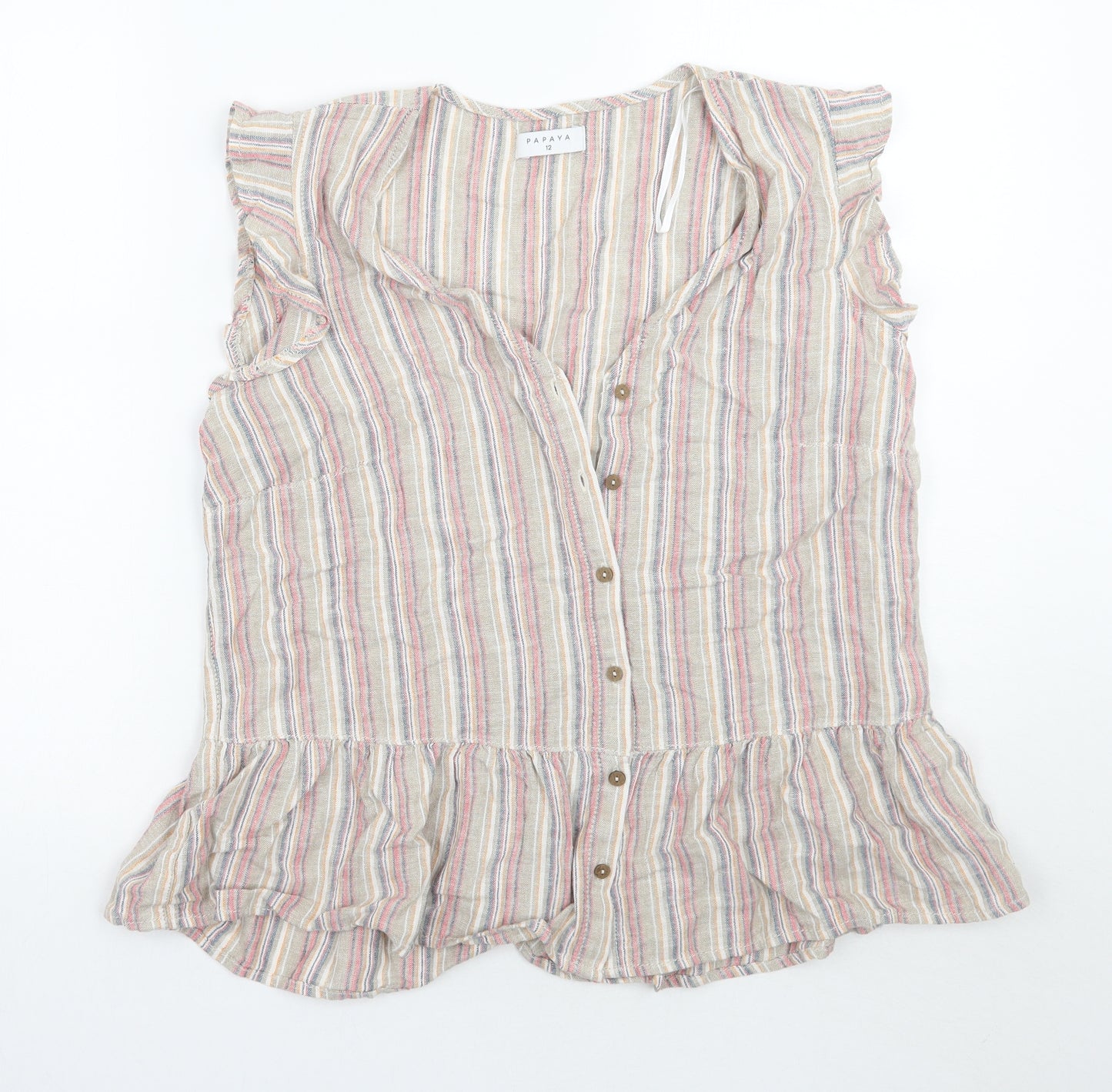 Papaya Womens White Striped  Basic Button-Up Size 12