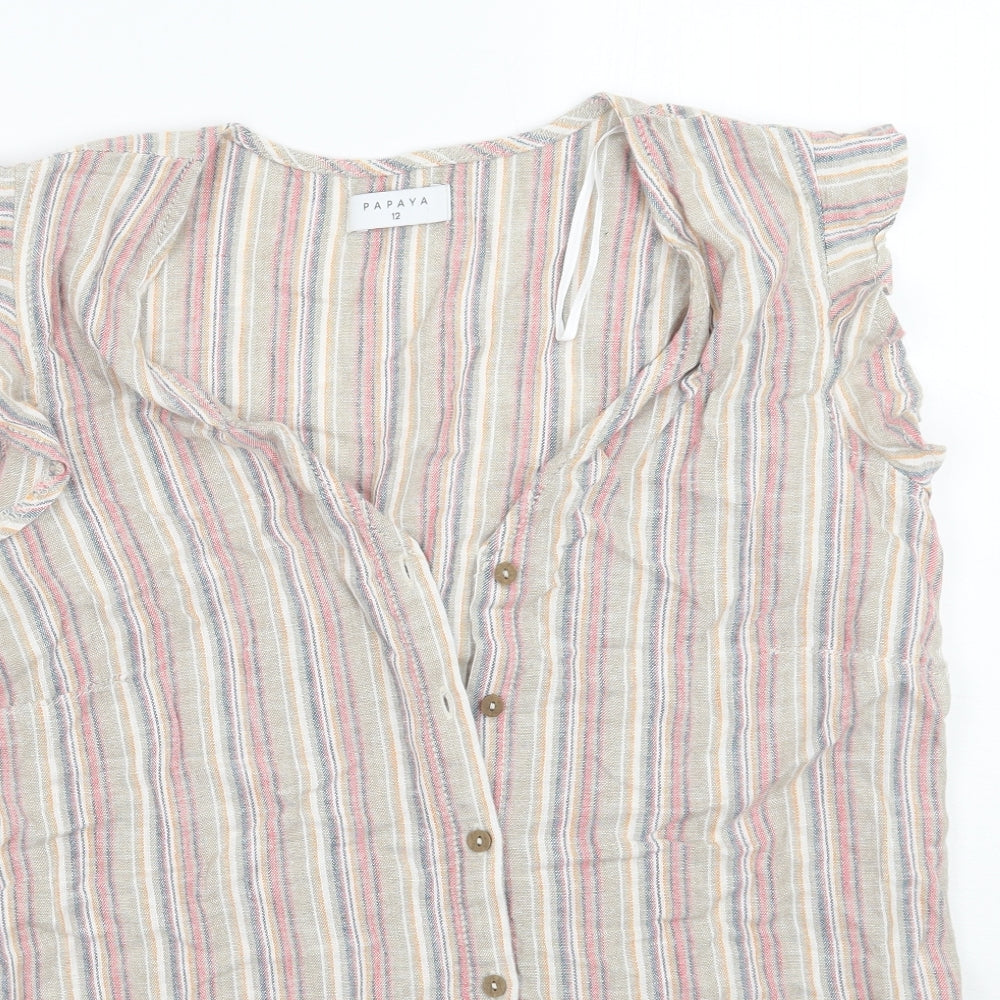Papaya Womens White Striped  Basic Button-Up Size 12