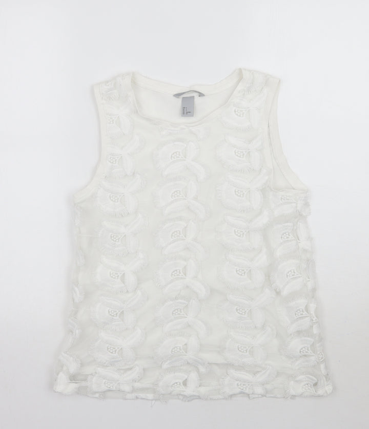 H&M Womens White Floral  Basic T-Shirt Size S