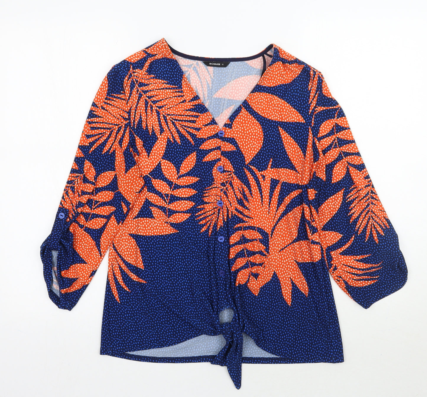 Roman Womens Blue Floral  Basic Blouse Size 12