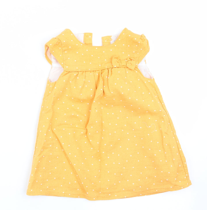 Primark Girls Yellow Polka Dot  A-Line  Size 9-12 Months