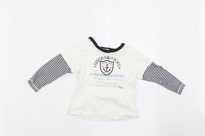 Beneton Boys Ivory Striped Basic Casual Size 9-12 Months - Docks & Piers