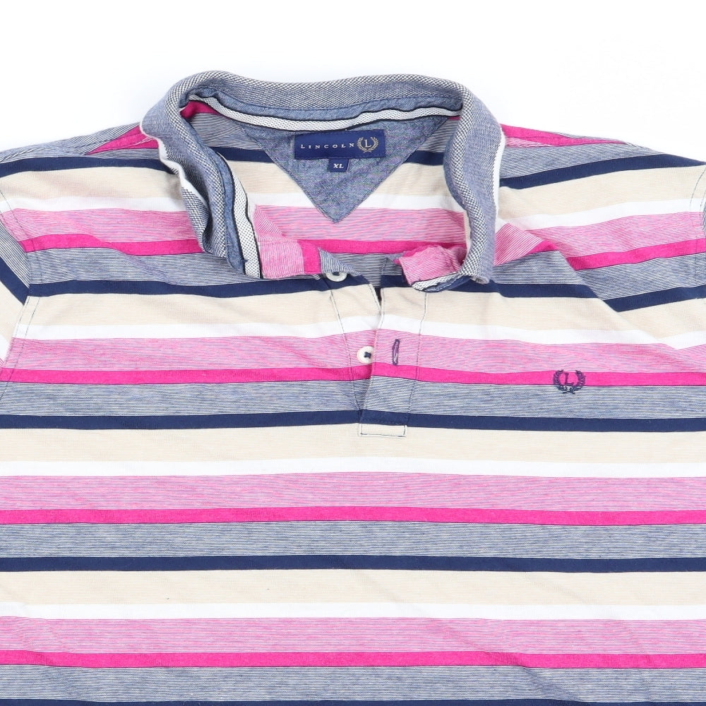 Lincoln Mens Pink Striped   Polo Size XL