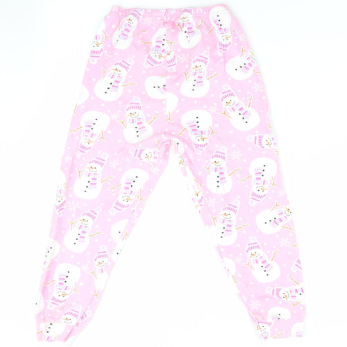 Preworn Girls Pink Solid   Pyjama Pants Size 7-8 Years  - Snowman Print