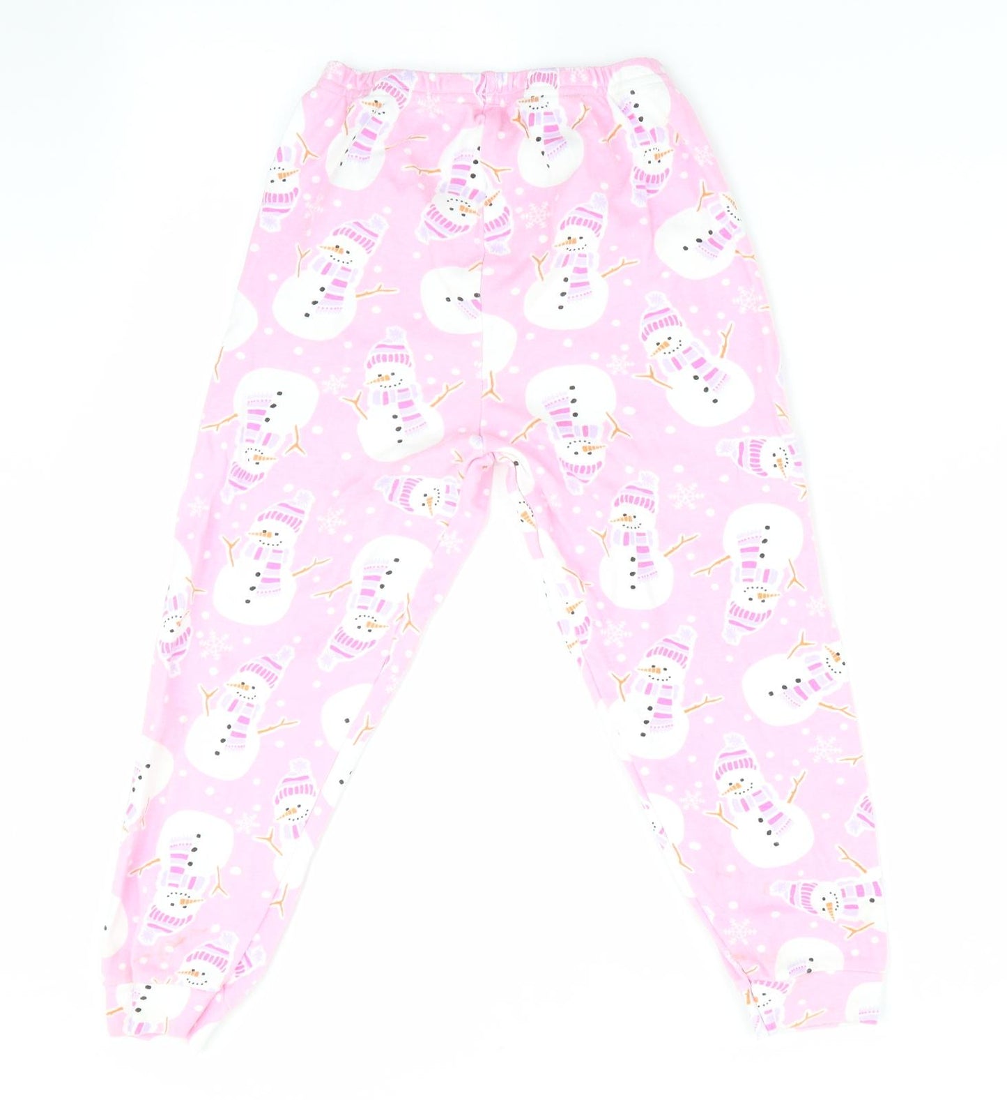 Preworn Girls Pink Solid   Pyjama Pants Size 7-8 Years  - Snowman Print
