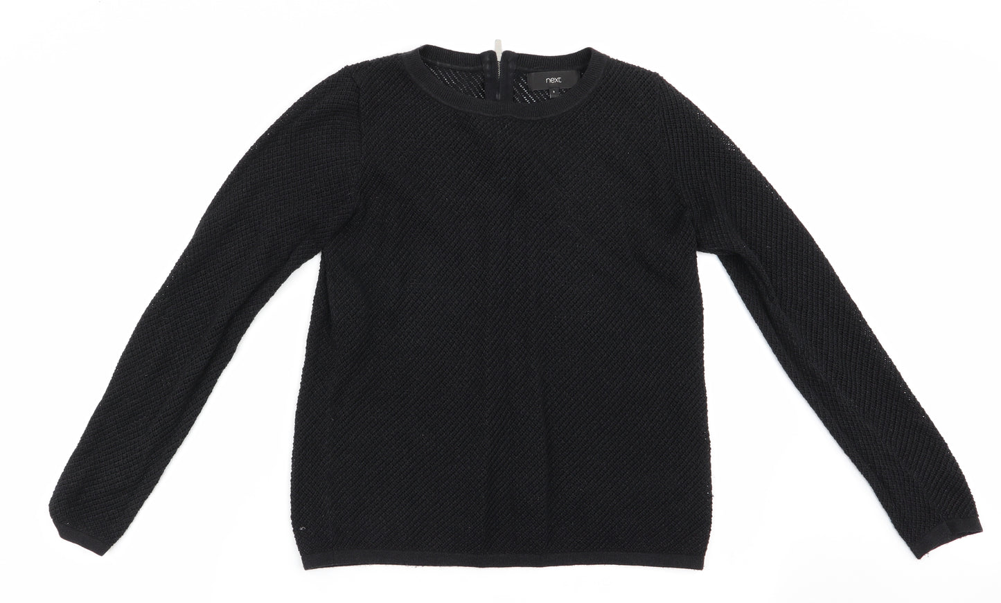 NEXT Womens Black   Pullover Jumper Size 8  - Open knit back zip subtle shimmer