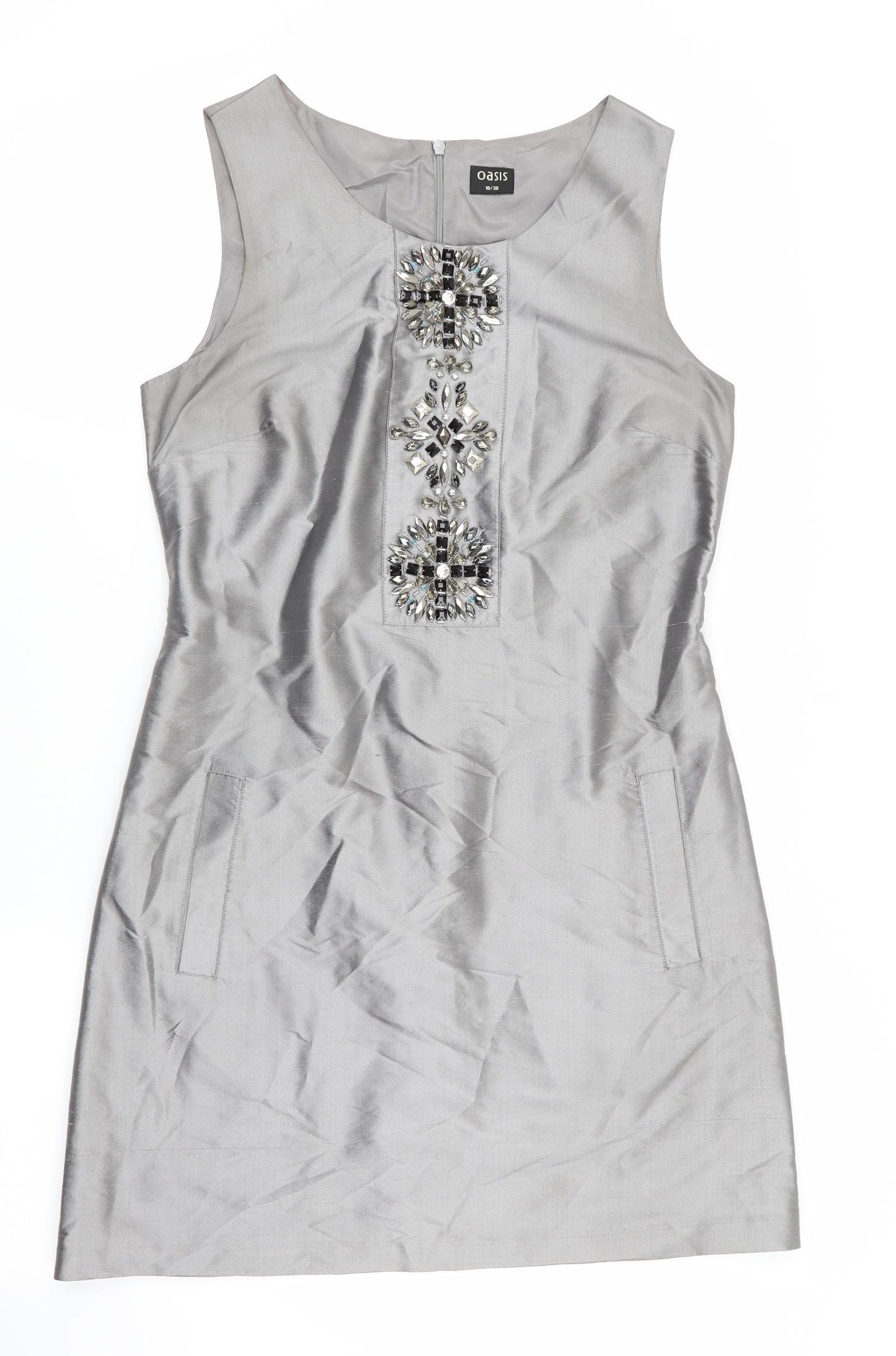 Oasis Womens Grey   Shift  Size 10  - Beaded neckline
