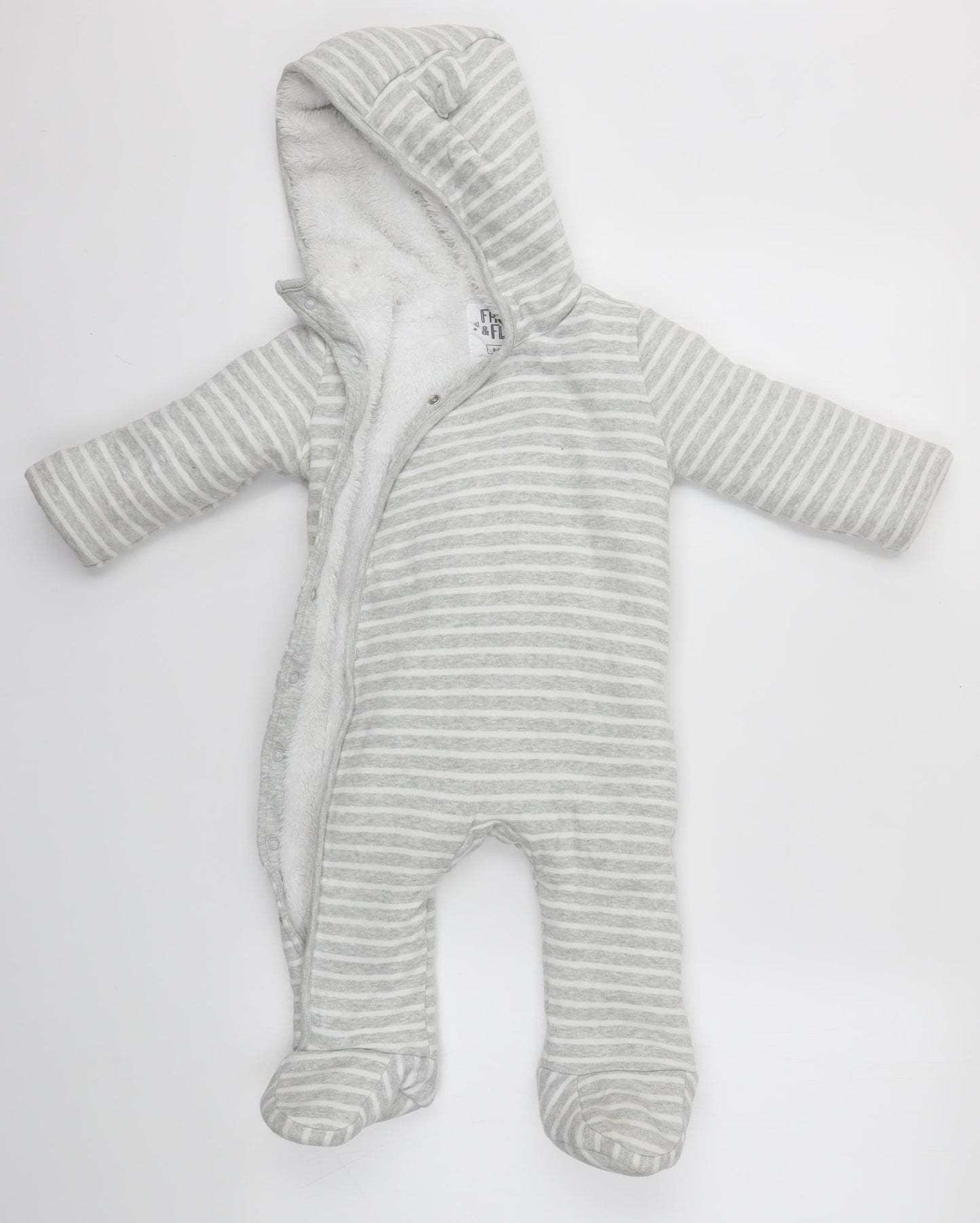 FRED & FLO Baby Grey Striped  Babygrow One-Piece Size 9-12 Months