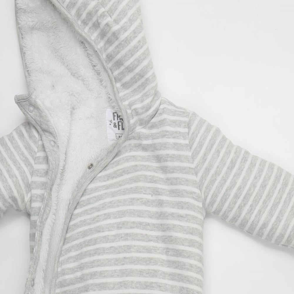 FRED & FLO Baby Grey Striped  Babygrow One-Piece Size 9-12 Months