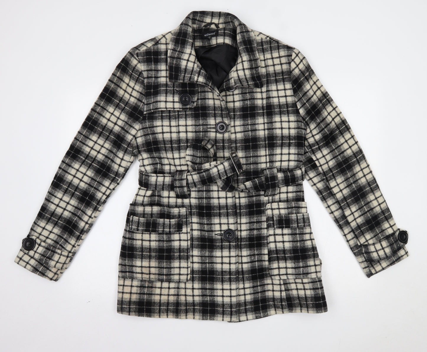 wishwood Womens White Plaid  Overcoat Coat Size 16