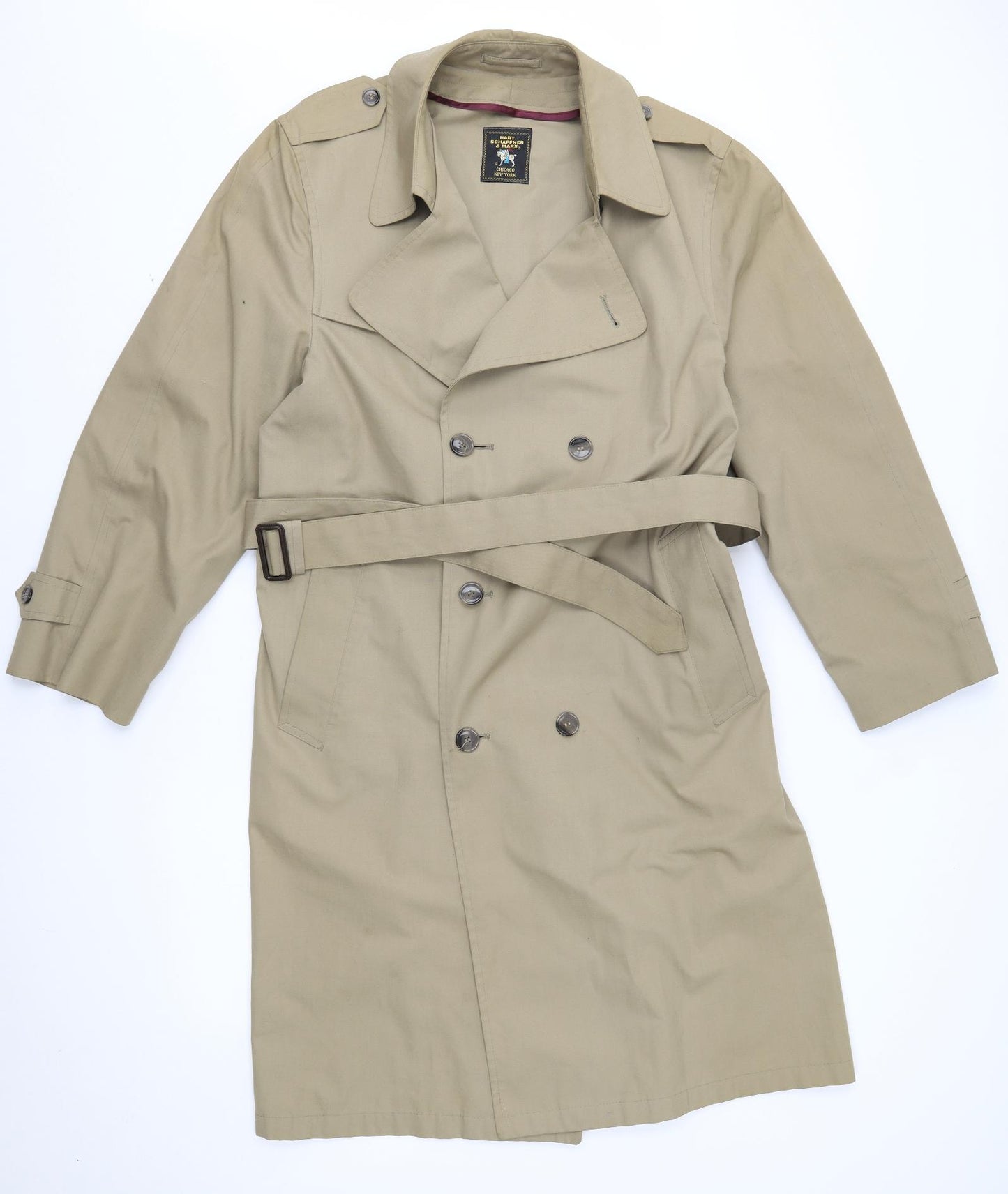 Hart Schaffner Marx Mens Beige   Trench Coat Coat Size 42