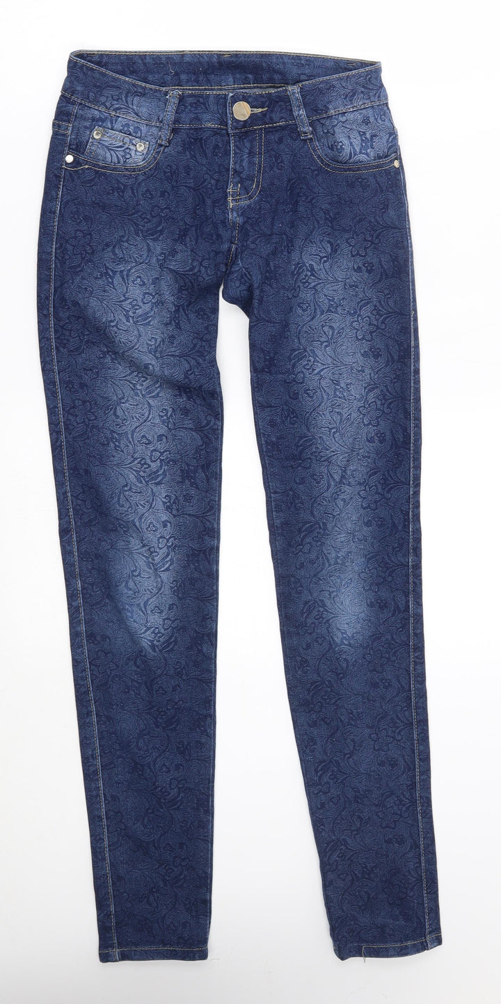 Preworn Womens Blue Floral  Skinny Jeans Size 6 L31 in