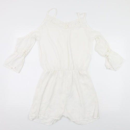 Preworn Womens White Solid  Top Bodysuit Size L