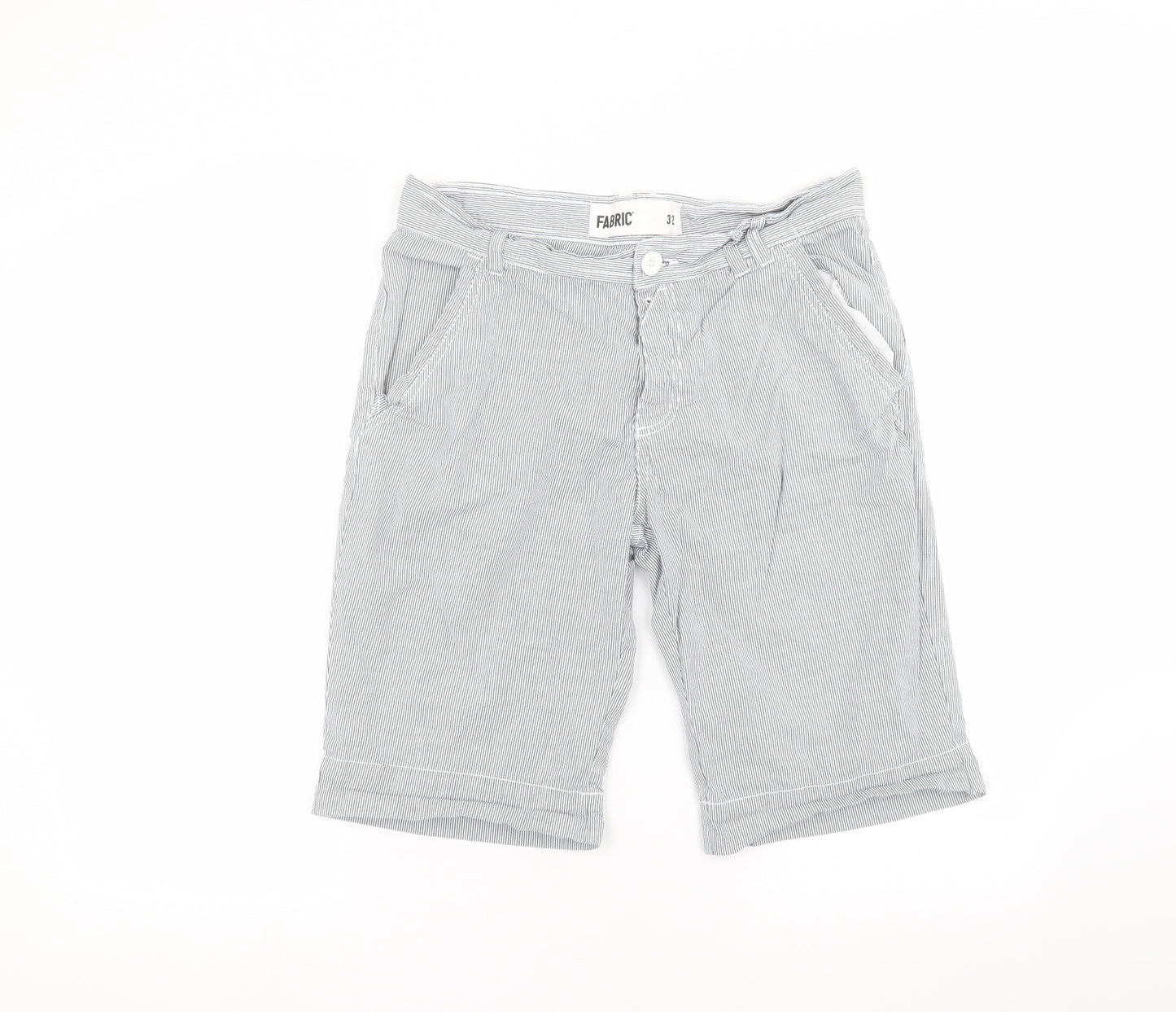 Fabric Mens White Striped  Bermuda Shorts Size 32 in