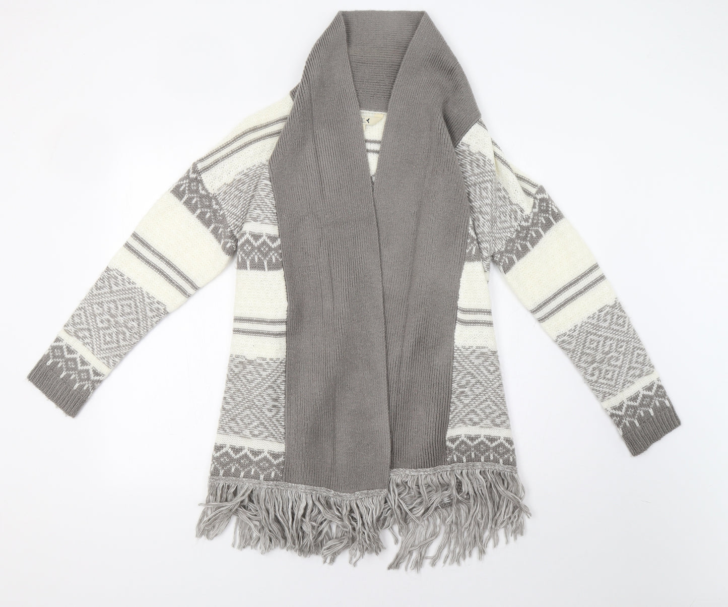 M&Co Womens Grey Fair Isle  Cardigan Jumper Size 12