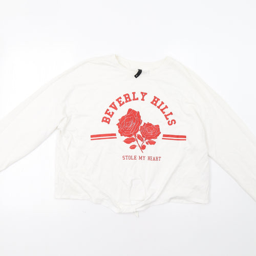 H&M Womens White   Pullover Sweatshirt Size L  - Beverly Hills
