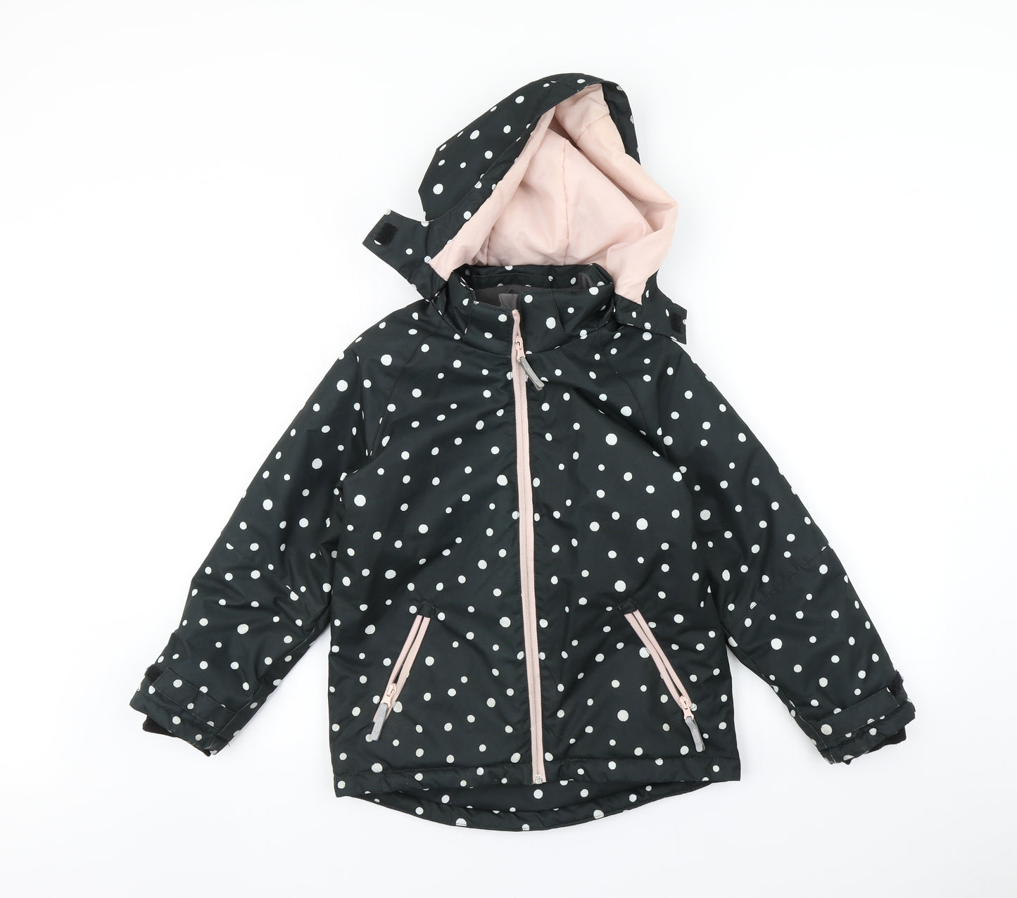 H&M Girls Black Polka Dot  Basic Coat Coat Size 7 Years