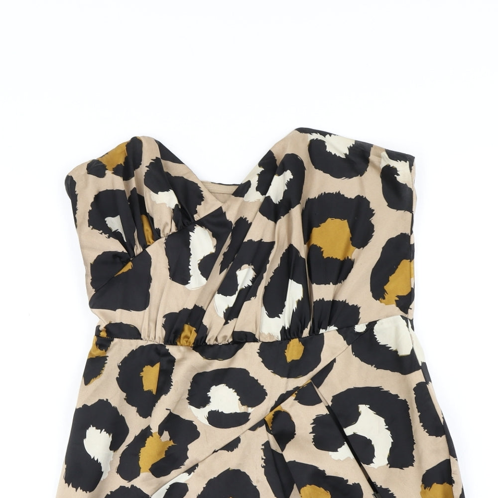 Lipsy Womens Brown Animal Print  A-Line  Size 12  - Very short