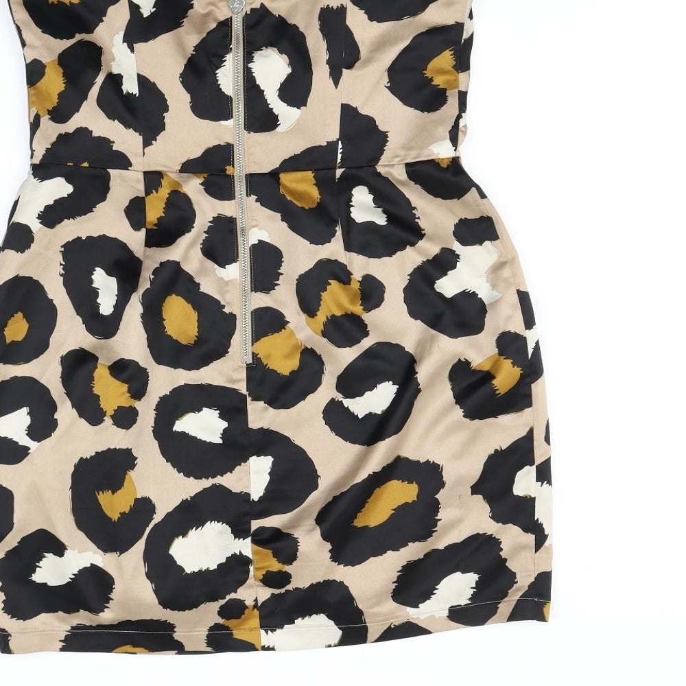Lipsy Womens Brown Animal Print  A-Line  Size 12  - Very short