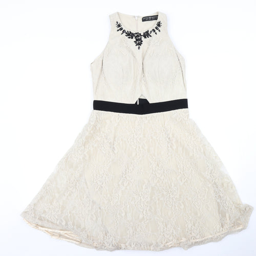 Little Mistress Womens Beige   Fit & Flare  Size 10