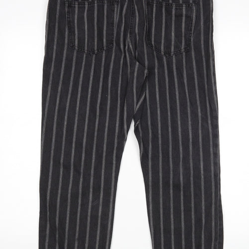 NEXT Womens Black Striped  Straight Jeans Size 12 L26 in - Ankle grazer