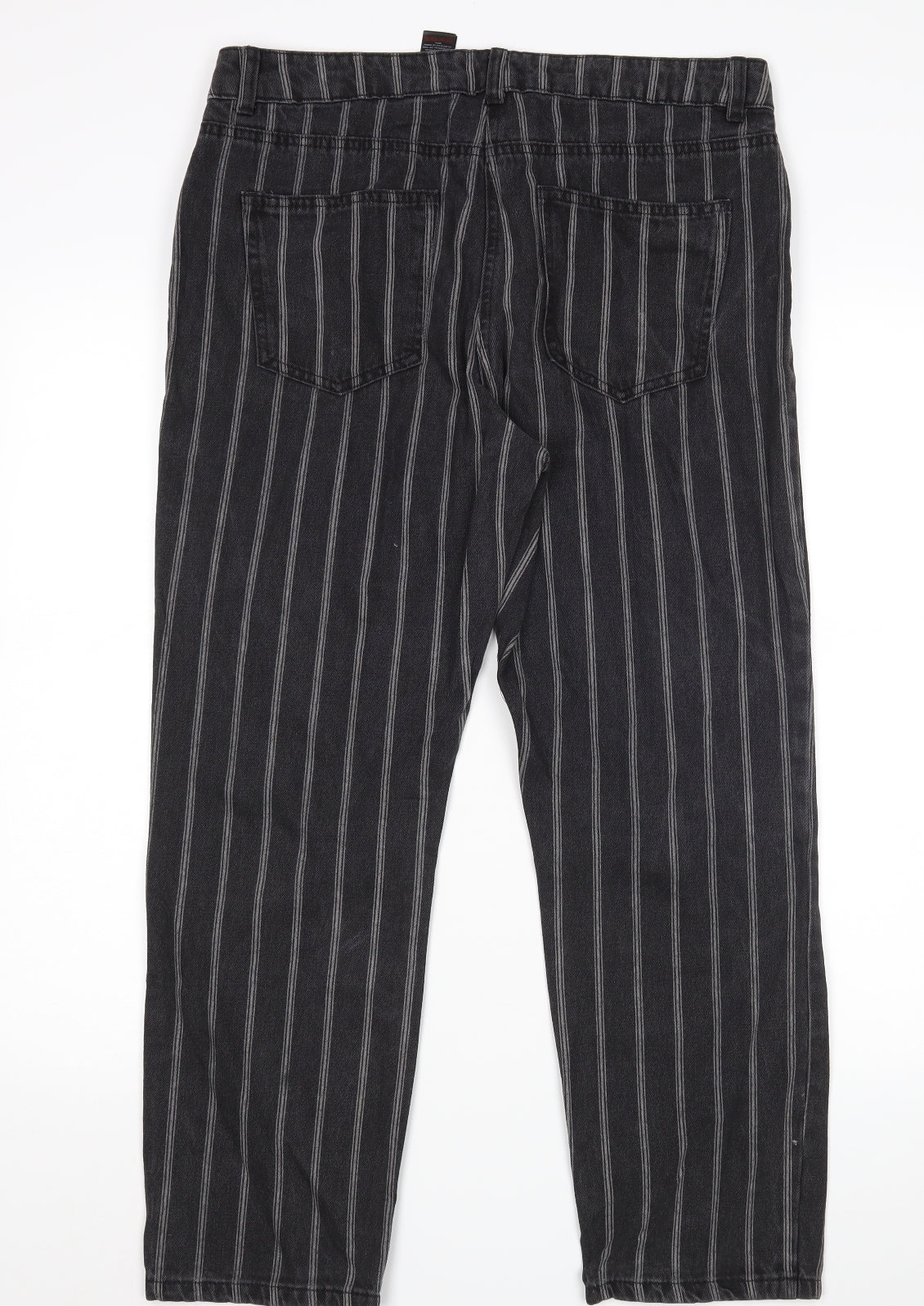 NEXT Womens Black Striped  Straight Jeans Size 12 L26 in - Ankle grazer