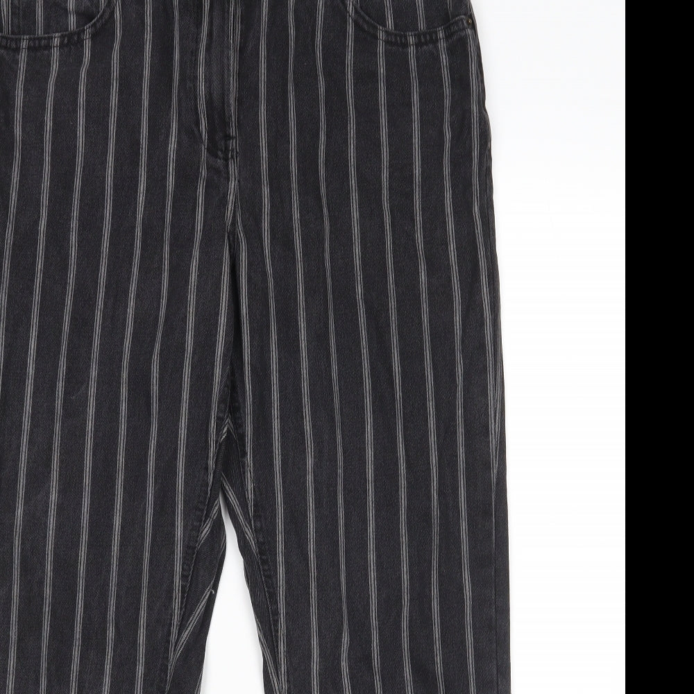 NEXT Womens Black Striped  Straight Jeans Size 12 L26 in - Ankle grazer