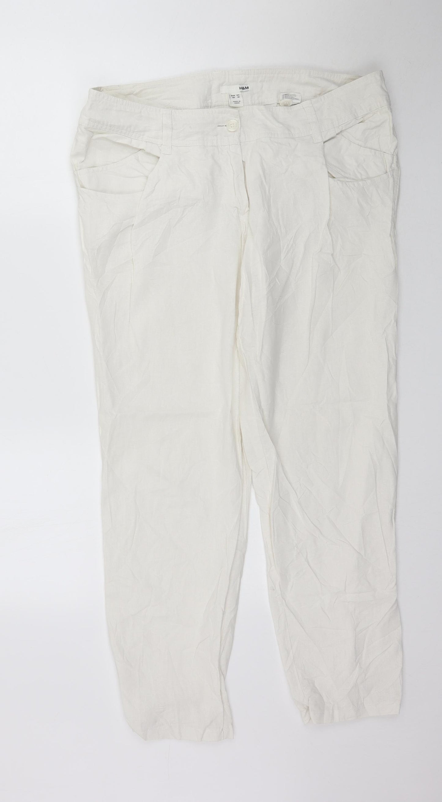 H&M Womens White   Trousers  Size 16 L29 in