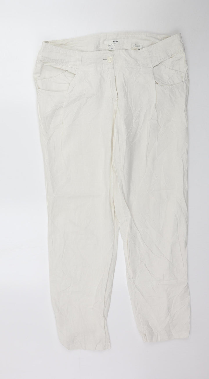 H&M Womens White   Trousers  Size 16 L29 in