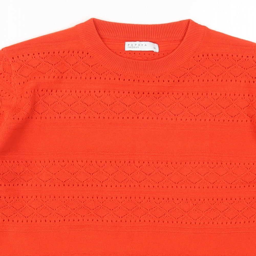 Papaya Womens Orange  Knit Pullover Jumper Size 14