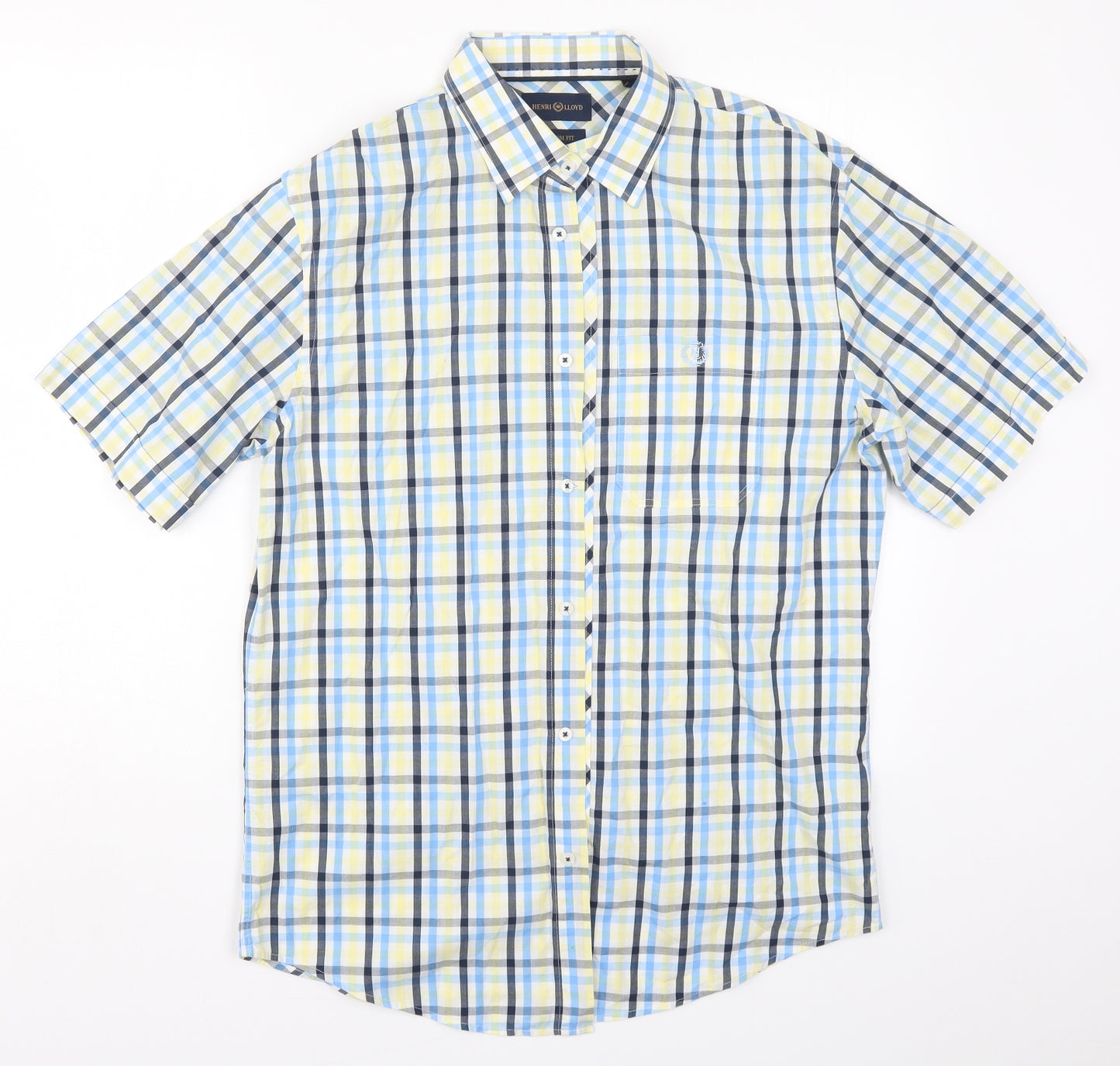 Henri Lloyd Mens Blue Check   Button-Up Size L  - Yellow