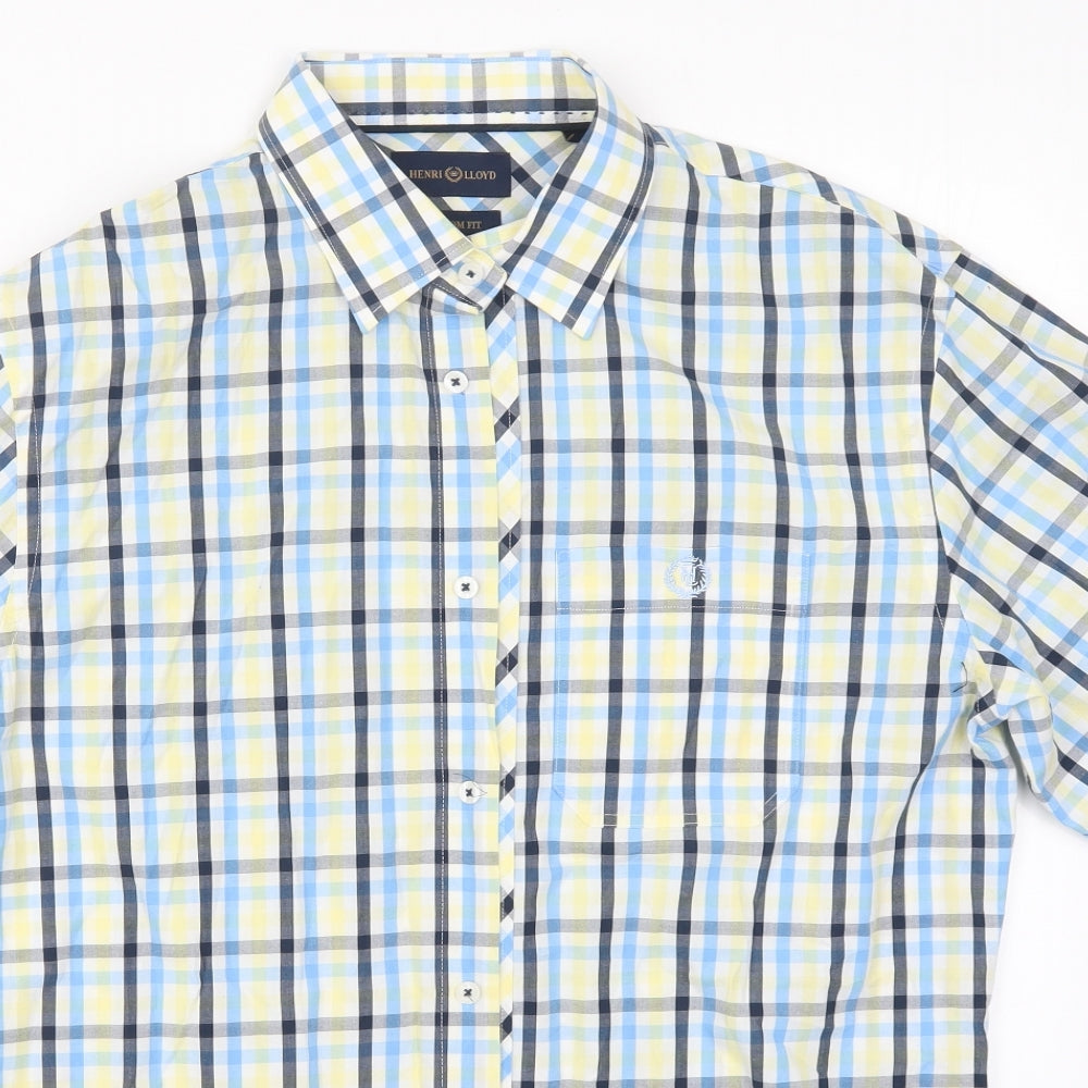 Henri Lloyd Mens Blue Check   Button-Up Size L  - Yellow