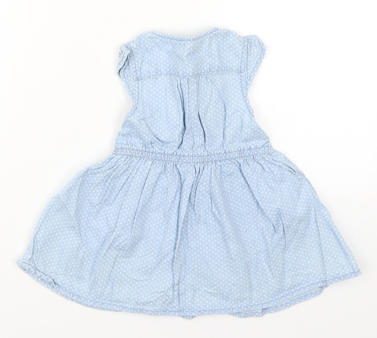 Young Dimension Girls Blue Polka Dot Denim Skater Dress  Size 9-12 Months