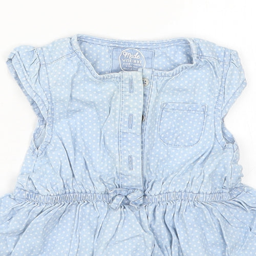Young Dimension Girls Blue Polka Dot Denim Skater Dress  Size 9-12 Months