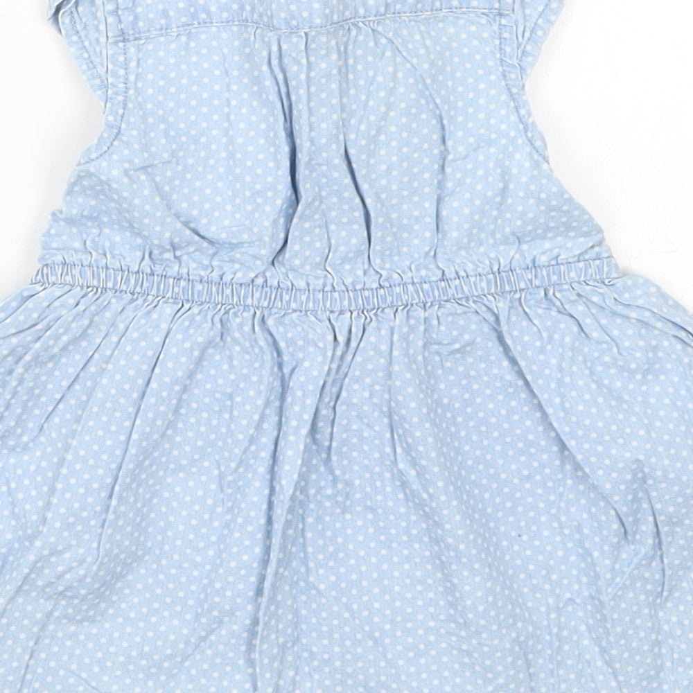 Young Dimension Girls Blue Polka Dot Denim Skater Dress  Size 9-12 Months