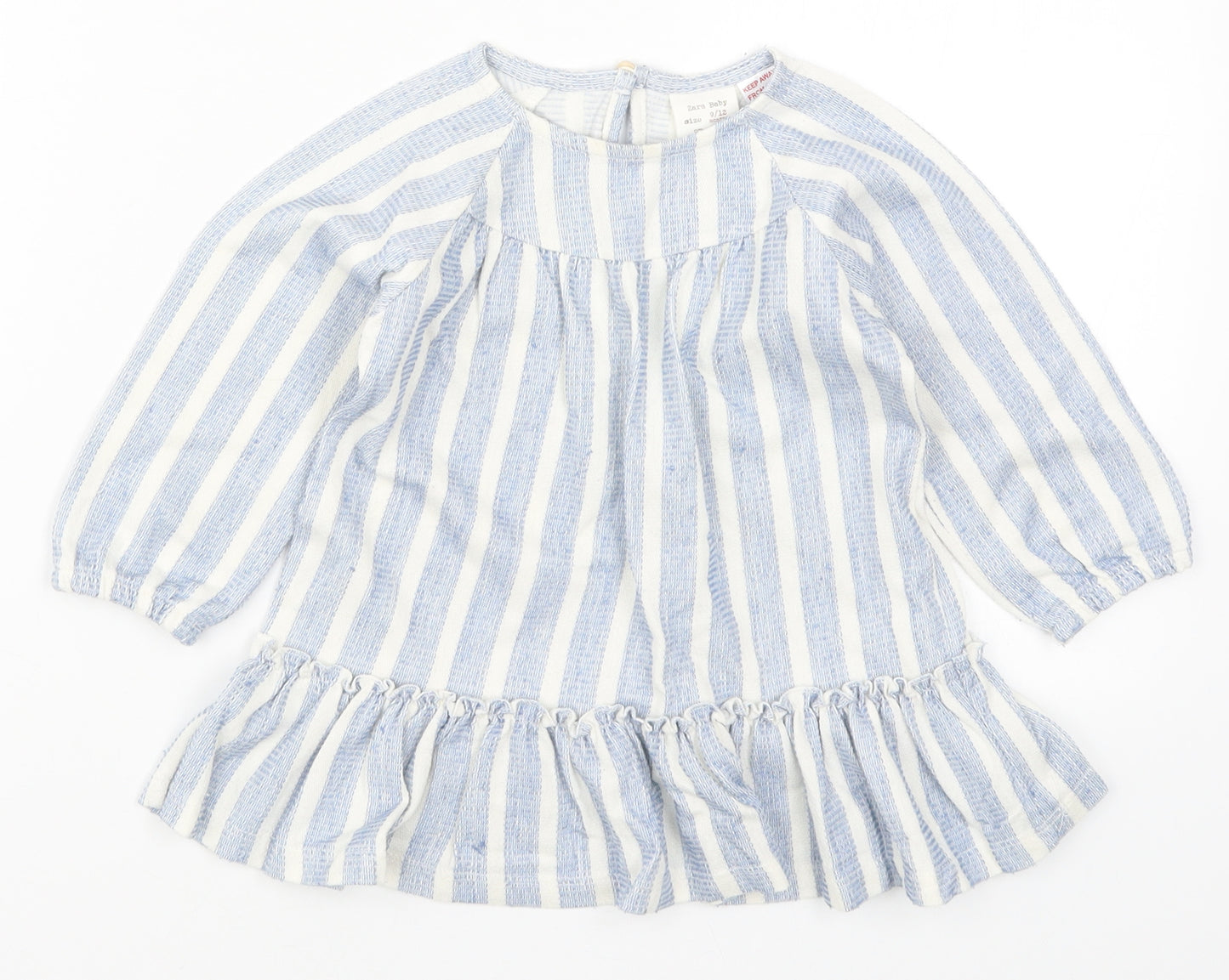 Zara Girls Blue Striped  Basic T-Shirt Size 9-12 Months